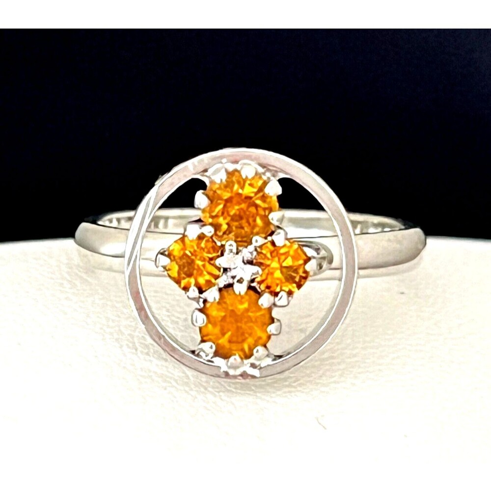 Vintage 1960s Cocktail Ring Mid Century Modern Orange Rhinestone Sculptural - 4I